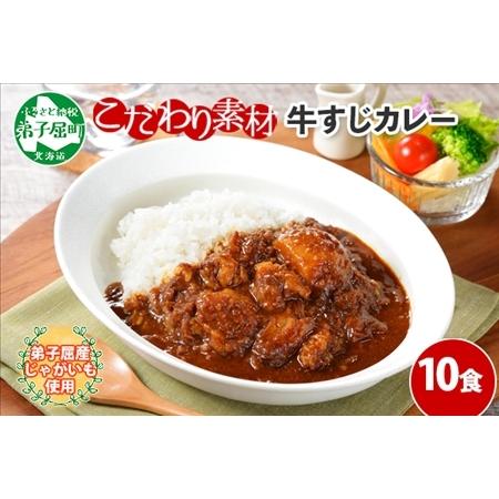 ふるさと納税 779.牛すじカレー 10個 中辛 じゃがいも 牛 牛肉 肉 業務用 レトルトカレー 保存食 備蓄 まとめ買い 北海道 弟子屈町 北海道弟子屈町