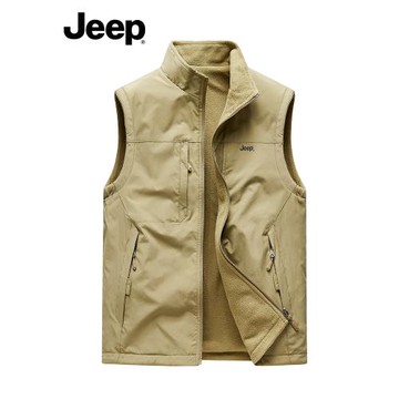 JEEP吉普高端雙面穿馬甲男士冬季卡其色背心防水無袖男款坎肩外套