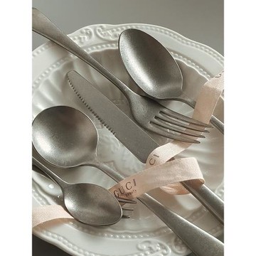 簡約復古磨砂304不銹鋼食品級餐勺餐叉家居圓頭勺子叉子ins風餐具