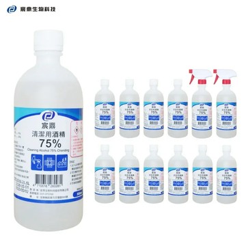 Chending 75%清潔用酒精 12瓶(500ml/瓶+酒精專用噴頭x2)