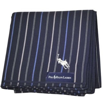 RALPH LAUREN POLO 藏青豎條紋小馬刺繡LOGO圖騰帕領巾(49CM)