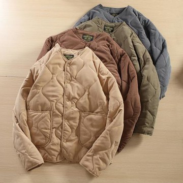 雙面桃皮絨！軟糯觸感！無領排扣棉衣大口袋裝飾棉襖搭配連帽衛衣