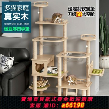 【台灣公司 可開發票】實木貓爬架貓窩貓樹一體貓抓板四季貓爬架自帶貓玩具太空艙通天柱