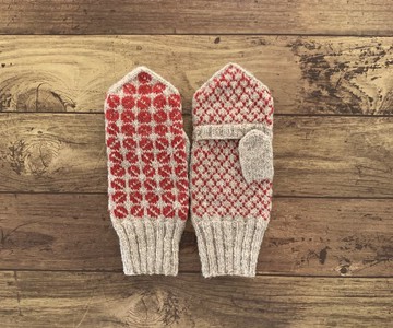 拉脫維亞傳統圖案連指手套米色 x紅