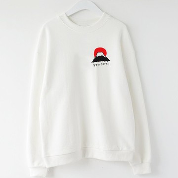 左胸 富士山 男女 大學T 刷毛 中性版 白色 日本 東京 Tokyo 日文