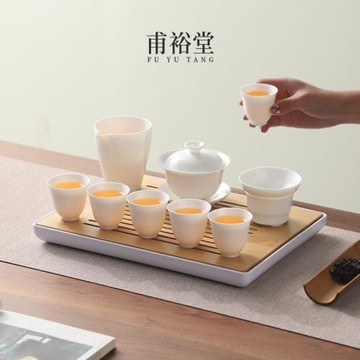 羊脂玉白瓷功夫茶具套裝家用辦公泡茶壺蓋碗茶杯陶瓷高檔輕奢送禮