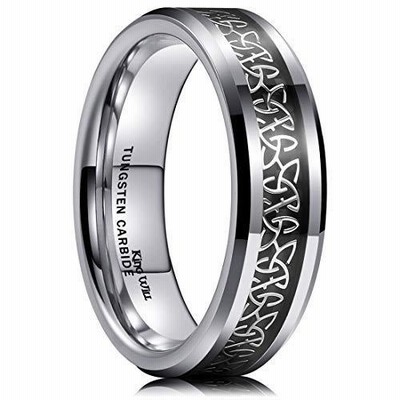 Will King クラシック6 mm タングステンカーバイドリング 結婚指輪 メンズ インレー ケルトノット 婚約指輪 快適フィット