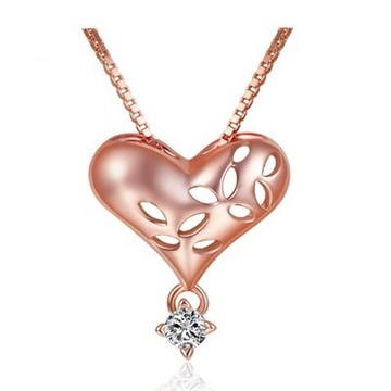 玫瑰金純銀項鍊 鑲鑽吊墜-韓版愛心獨特大方母親節情人節生日禮物女飾品73fy65【獨家進口】【米蘭精品】