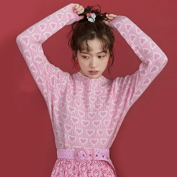 愛心粉白格紋超軟舒適薄款提花針織衫打底衫