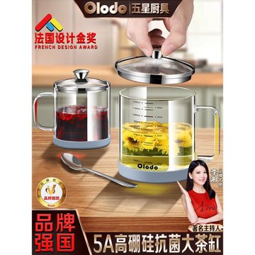 大容量高硼硅玻璃水杯帶蓋口杯茶缸辦公室泡茶耐高溫杯子帶雙刻度