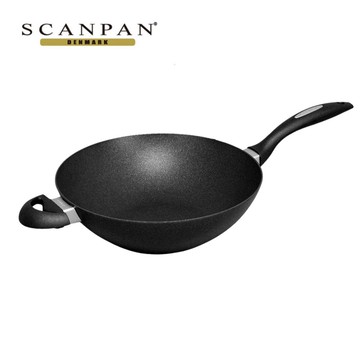 【SCANPAN】 ES5超鈦磨⁺ 32cm中式不沾炒鍋（無蓋／烤箱可用） 贈: 直立式玻璃蓋32cm+主廚系列-尼龍鏟+繽紛彩色刀具砧板七件組