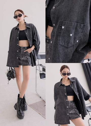 小愛心牛仔長襯衫