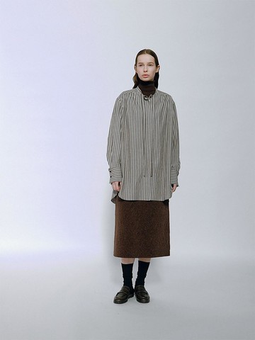 Wool Blend Midi A-line Skirt [Umber]