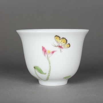 慎德堂粉彩手繪花卉蝴蝶杯主人杯景德鎮古玩仿古陶瓷器功夫茶具