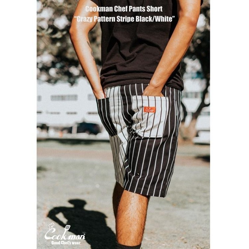 COOKMAN クックマン Chef Pants Short Crazy Pattern Stripe Black