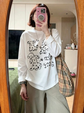 男女生上衣 印花寬鬆情侶短袖T 上衣女 美式t  韓版T 大學T新款寬鬆爆款打底衫秋冬季上衣長袖T恤