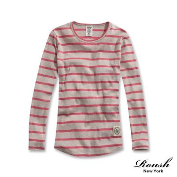Roush 女生下擺圓弧橫紋長Tee(2511718)