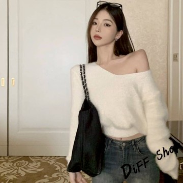 韓版氣質V領短版毛毛上衣【W647】