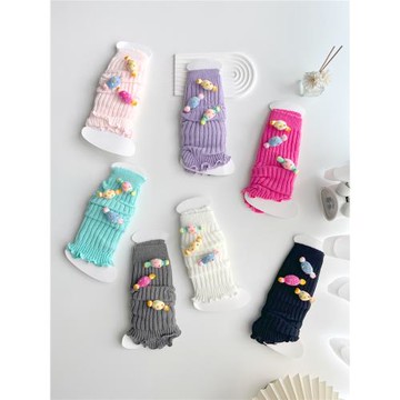 兒童堆堆襪套可愛卡通立體糖果堆堆襪彩色針織毛線女孩長筒襪親子