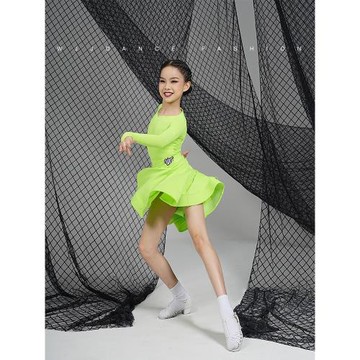 WJJdance拉丁舞服女兒童2025新款冰絲桃心領分體比賽規定服表演出