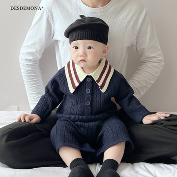 新品上新  男童學院風針織套裝秋季新款酷帥寶寶時髦polo領毛衣休閒褲子  時尚可愛休閒套裝