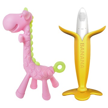 ANGE 牙刷固齒器 香蕉固齒器1入 + 長頸鹿固齒器 粉色1入 + 矽膠鍊夾(隨機出貨)2個 + 收納盒2個  長頸鹿固齒器 + 香蕉固齒器 + 收納盒2個 + 矽膠鍊夾(隨機出貨)2個  香蕉 + 長頸鹿  1組