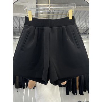 摩歌23318高腰休閑褲松緊腰太空棉闊腿短褲女2023秋冬外穿靴褲潮