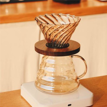 透明香檳色 v60 手沖咖啡濾杯 高硼硅玻璃 黑胡桃木配件