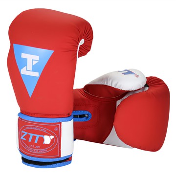 Ztty 拳擊手套 10oz 12oz 14oz PU亮光 聚脂纖維 紫色 藍金 黑白  手長15~18cm  紅色 + 藍色  1雙