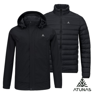 【ATUNAS 歐都納】男款防水2IN1+羽絨兩件式外套A1GA2533M黑
