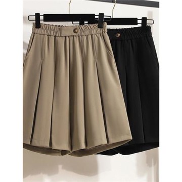 大碼女夏裝新款微胖mm洋氣遮肉顯瘦褲裙高腰闊腿寬松外穿西裝短褲