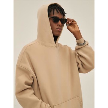 加絨面料秋冬純色加厚連帽衛衣男潮牌美式寬松嘻哈潮流街舞上衣