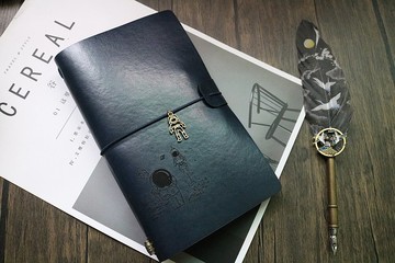 蓝色太空邮局皮革手账本活页手账本记事本