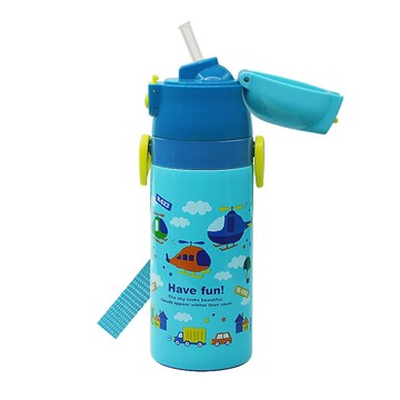 日本 SKATER - 兒童吸管不鏽鋼保溫水壺(400ml)-直升機