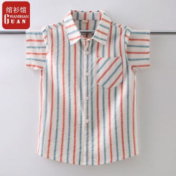 男童條紋短袖襯衫純棉夏季兒童男裝2022男孩中大童半袖洋氣休閑男