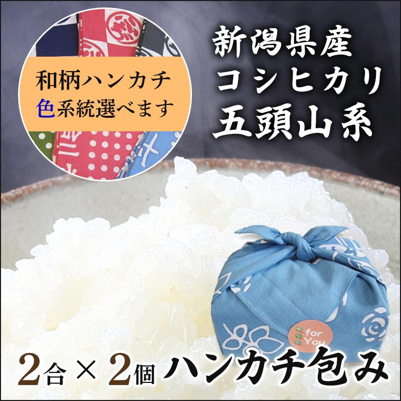 米 ギフト お歳暮 お米 プレゼント 送料無料 美味しい 新潟 コシヒカリ 2合×2個 選べるハンカチ おしゃれ 贈り物 のし 内祝 父の日 母の日