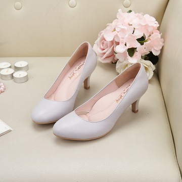 氣墊_素面圓頭高跟鞋 淺紫藤