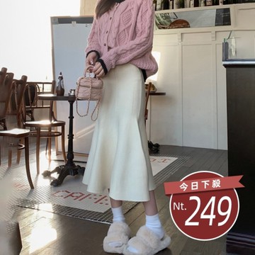【台灣發貨】韓版復古高腰顯瘦針織長裙 裙子 褲裙 長裙 女裝【P309】