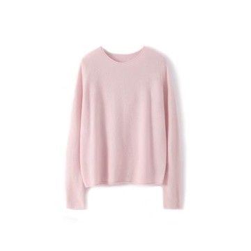 2025秋冬新款100%純羊絨衫女卷邊圓領上衣打底套頭內搭針織毛衣