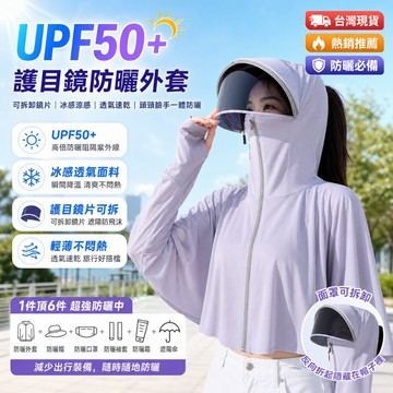 台灣出貨🔥UPF50+冰絲連帽防曬外套 可拆護目鏡片 防紫外線抗UV 涼感透氣長袖披肩 騎車防曬衣 遮臉防曬外套
