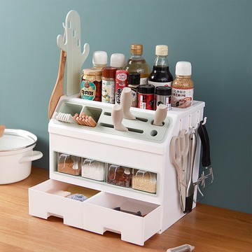 多功能家用廚房調味品料置物架 創意刀具餐具套裝掛鉤抽屜收納架