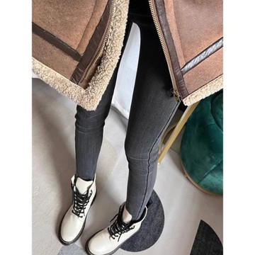 煙灰色小腳牛仔褲女加絨2025冬新款顯瘦大碼胖mm彈力修身緊身褲子