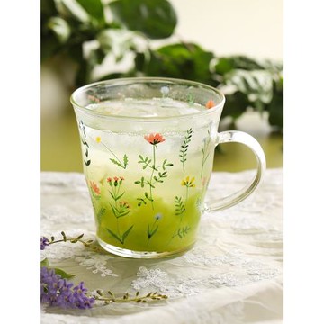 藍蓮花家居玻璃馬克杯北歐ins帶手柄耐熱玻璃辦公室女水杯早餐杯