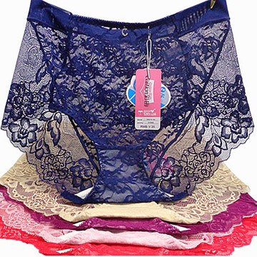 彩田內褲女中腰31093高腰31095網布全蕾絲邊性感超薄火辣正品包郵