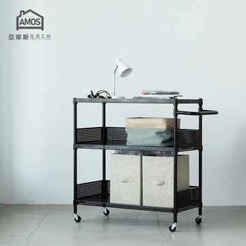 amos超穩耐重鐵力士推車90cm圓型沖孔網三層增高置物架/收納層架+2組圍欄擋板 wbw013