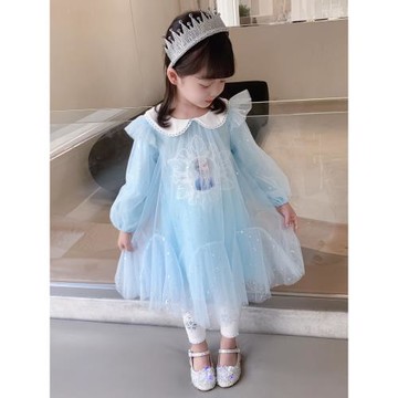 艾莎公主裙春秋新款冰雪奇緣長袖連衣裙愛莎仙女裙洋氣生日禮服秋