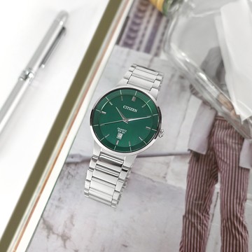 CITIZEN 星辰表 / BI5120-51X / 極簡時尚 礦石強化玻璃 日本機芯 日期 不鏽鋼手錶 綠色 40mm