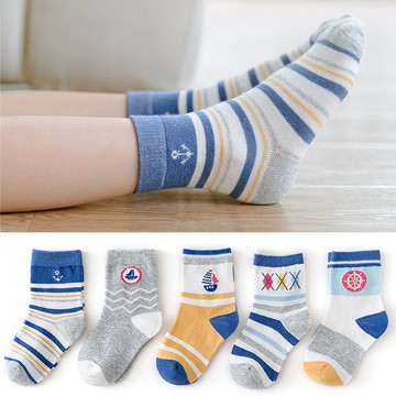 【優貝選】舒適學生童襪5入套組-拼色帆船