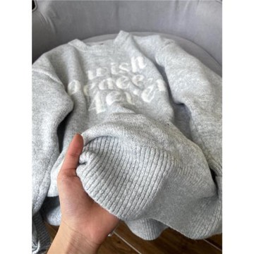 美式復古字母提花灰色毛衣女秋冬寬松外穿慵懶風圓領軟糯針織上衣