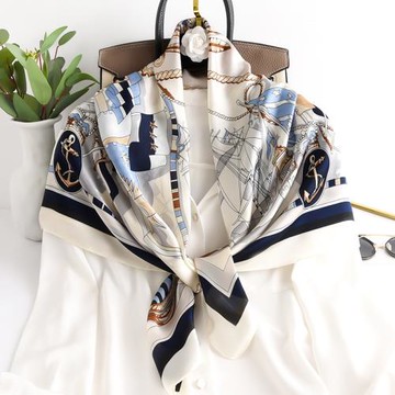 小絲巾女大方巾紗巾春秋冬季披肩媽媽薄圍巾90x90護頸四方正方形